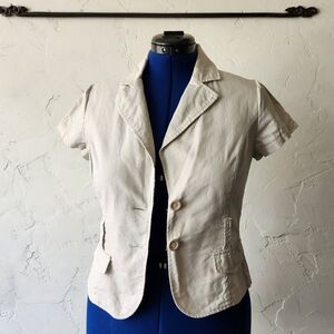 Forever 21 Vintage Short Sleeve Beige Linen Short Sleeve Bolero Jacket
